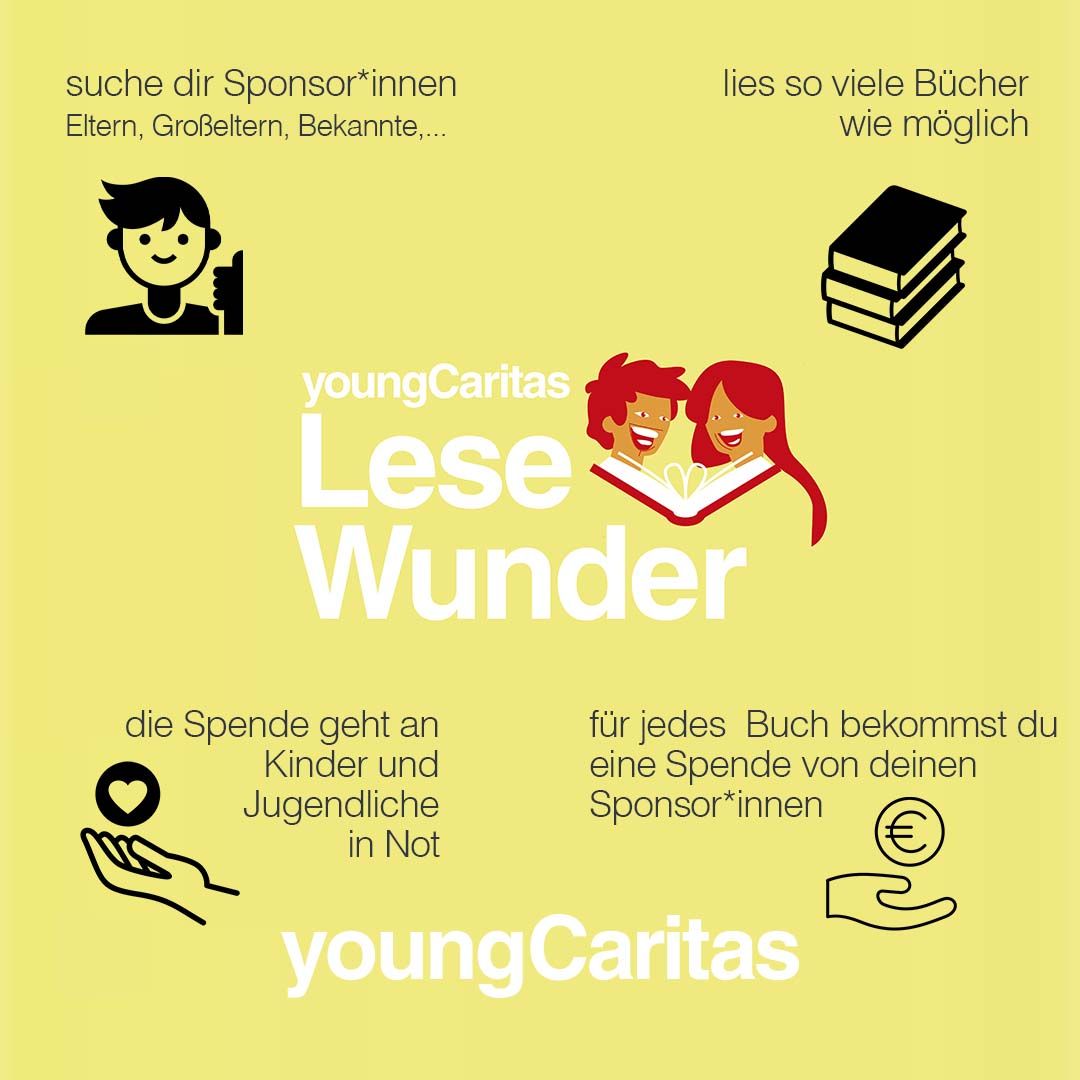 Eine Einladung, Sponsoren zu finden, um für jedes gelesene Buch eine Spende für bedürftige Kinder und Jugendliche zu erhalten.