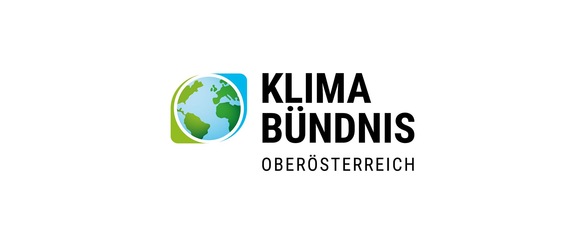 Das Logo von Klima-Bündnis Oberösterreich, das eine stilisierte Erde und den Text 'KLIMA BÜNDNIS OBERÖSTERREICH' zeigt.