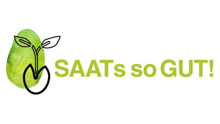 Logo von SAATs so GUT! mit einer grünen Pflanze, die aus einem Samen wächst.